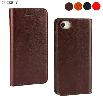 

LUCKBUY Classic Business Crazy Horse Pattern Genuine Leather Flip Cover For iPhone 7 book Case for Apple iphone 8 Phone Cases