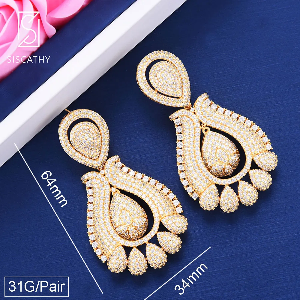 SISCATHY модный большой кулон женские серьги капли воды полный кубический цирконий, свадебное украшение пирсинг висячие серьги аксессуары