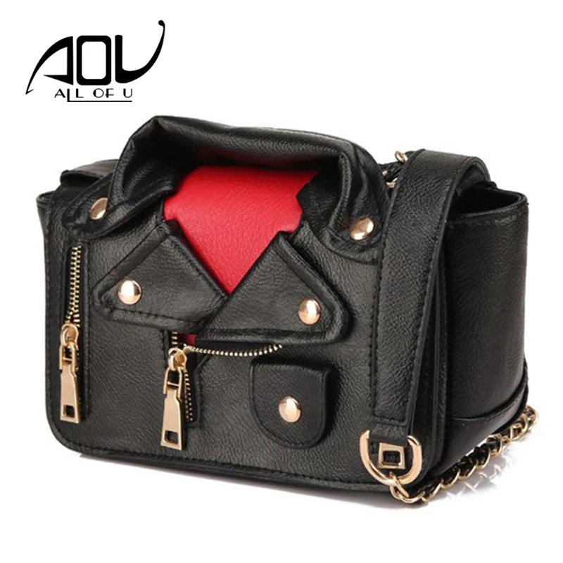 

AOU Brand Designer Motorcycle Bags for Women 2018 Shoulder Messenger Jacket Flap Bag Leather Handbags Sac A Main Femme De Marque