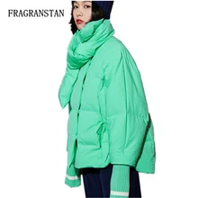 Модная однотонная короткая теплая куртка-пуховик с воротником-шарфом для женщин, новое повседневное свободное милое зимнее пальто мизинца Q287