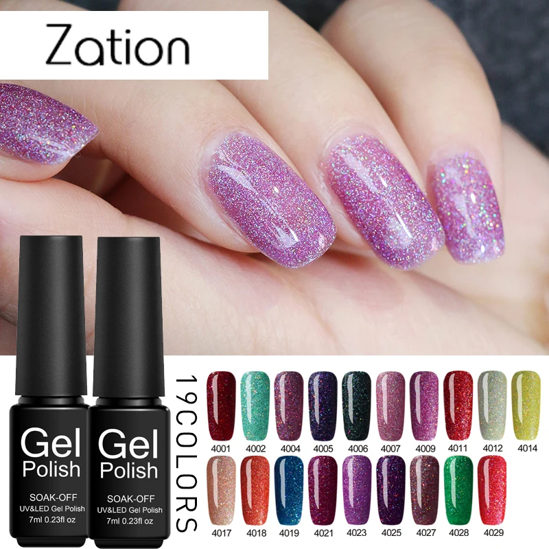 

Zation Neon Nail Gel Polish Bling Glitter Soak Off Semi Permanent Lucky Lacquer Nails Primer Base Top 7ML UV LED Paint Gellak