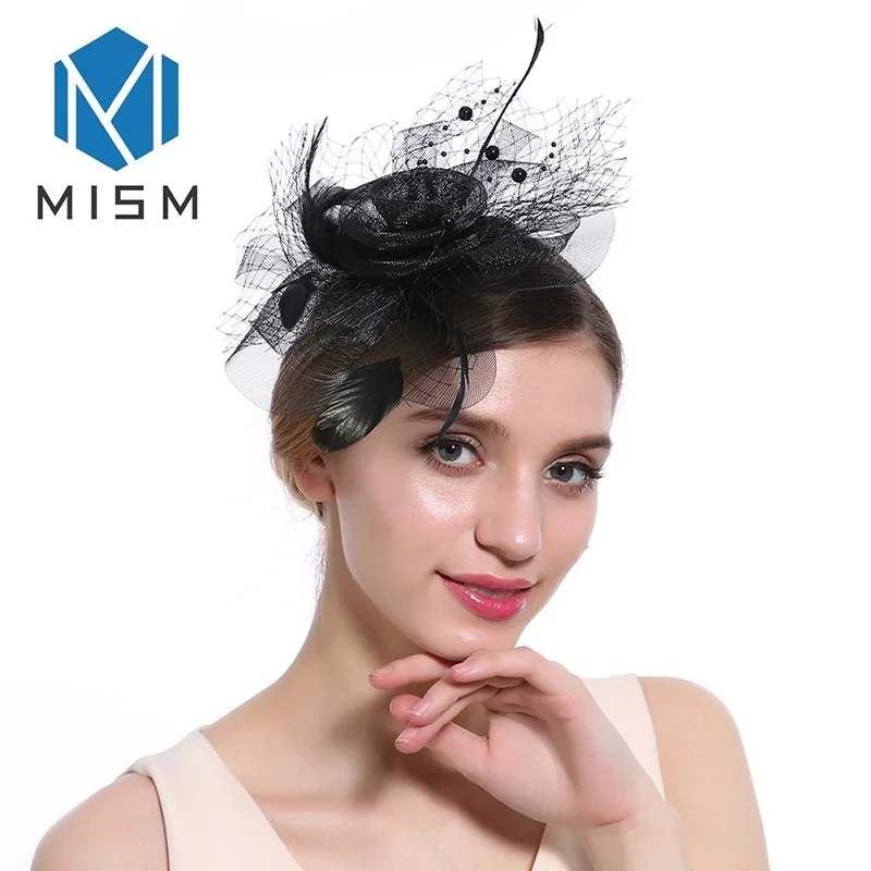 M MISM Women Party Fascinator Hair Clips French Veiling Cocktail Hat Lady Mesh Flower Headpiece Bridal Hairpins Hair Accessories - Цвет: color C