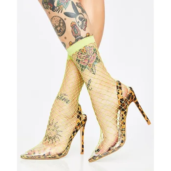 

New Summer Mesh Sandals Ankle Boots Women Transparent PVC Pointed Toe Heels Booties Sexy Ladies High Heels Party Shoes Woman