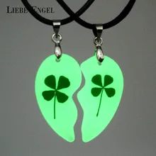 LIEBE ENGEL, 2 шт., ожерелье для влюбленных, ювелирное изделие, клевер, светящаяся пара, ожерелье в форме сердца, подарки, светящаяся в темноте