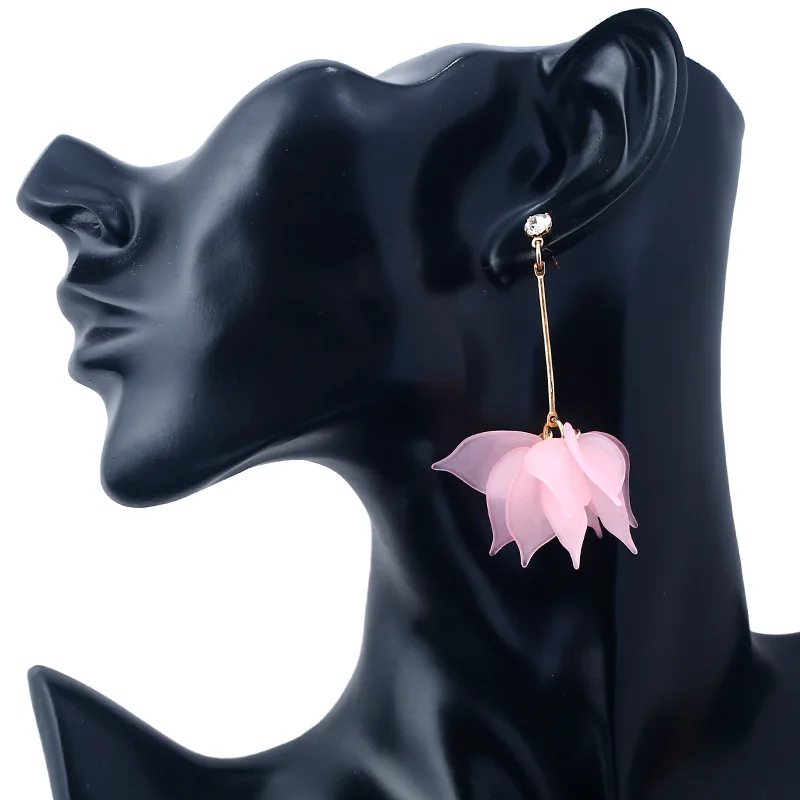 

SNUOFO 2018 New Fashion Simple Sweet Lovely Girl Originality Temperament Earrings For Women Flower Petal Long Drop Earrings
