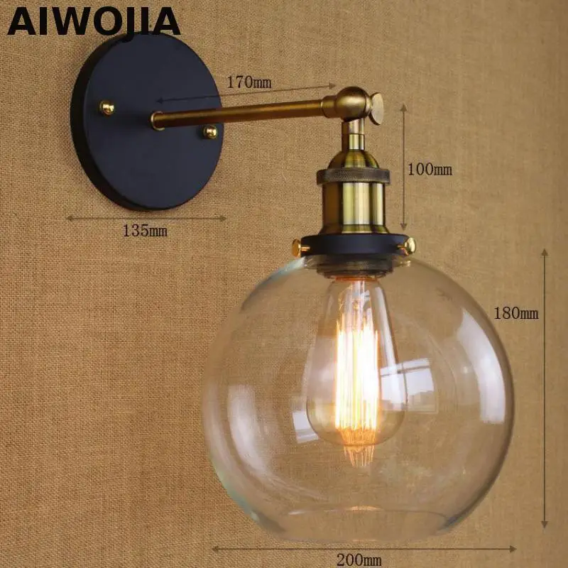 

Retro Antique Wall lamps Clear Glass lampshade Indusrial Vintage Wall Fixtures E27 110V/220V Bedside Home Decoration Wall Light