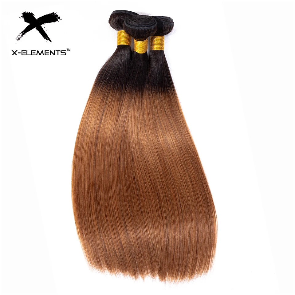 X-Elements Hair Ombre Peruvian Straight Hair Bundles Non Remy Ombre Hair Extensions 1 3 4 Pcs Two Tones Color Hair Weave Bundles (4)