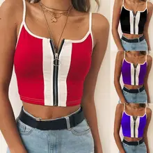 SEGGNICE 2019 Sexy Zipper Women's Summer Crop Top Elastic Spaghetti Strap Tank Top V-Neck Lady's Camis Vest Fashion Striped Vest SEGGNICE 2019 Sexy Zipper Women's Summer Crop Top Elastic Spaghetti Strap Tank Top V-Neck Lady's Camis Vest Fashion Striped Vest