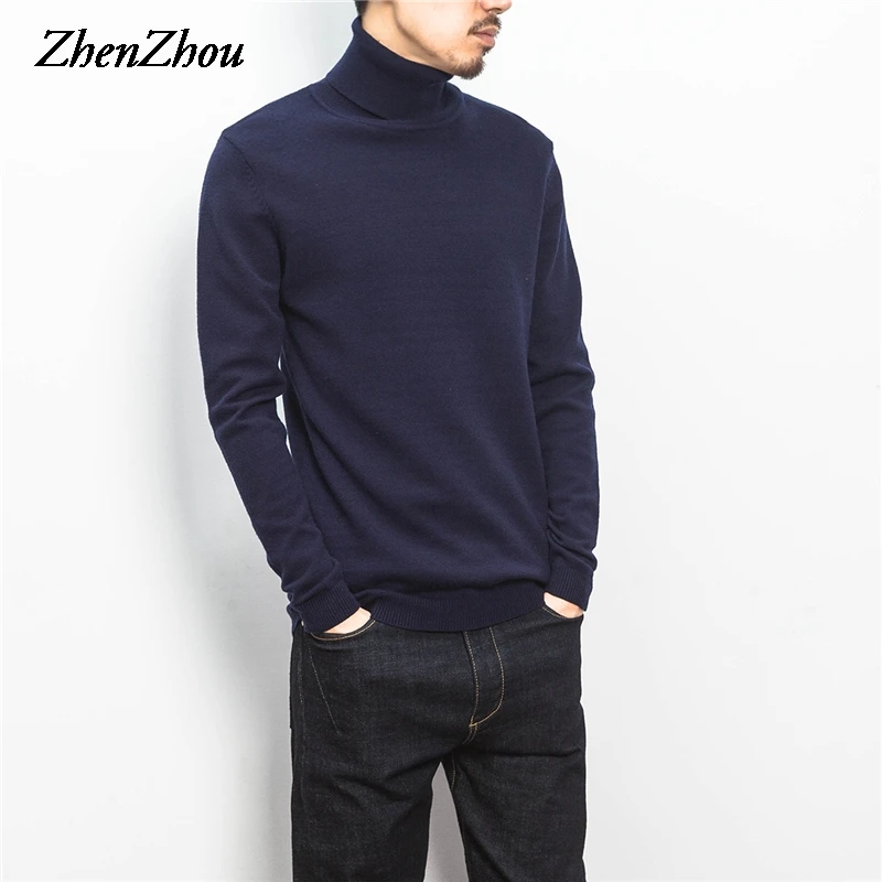 ZhenZhou Solid Slim Fit Pullover Muži Pletené Pánské Svetry 2018 M-5XL Knit Ruletneck Pánské Svetr Muži Oblečení