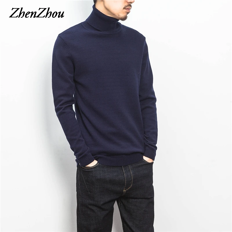 

ZhenZhou Solid Slim Fit Pullover Men Knitwear Mens Sweaters 2019 M-5XL Knit Turtleneck Male Sweater Men Clothes