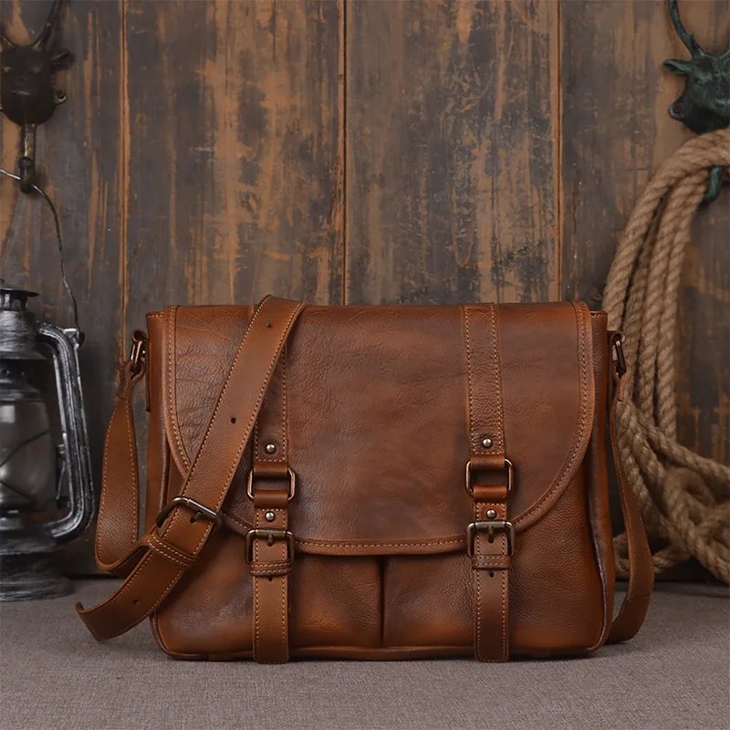 vegetable tanned leather messenger bag