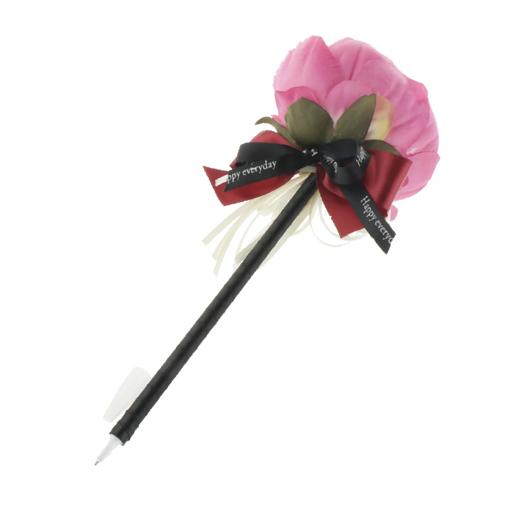 Wedding Guest Book Signing Pen Banquet Party Prom Crystal Ribbon Peony Flower Ball Pen With Ribbon And Flower Ball Decor