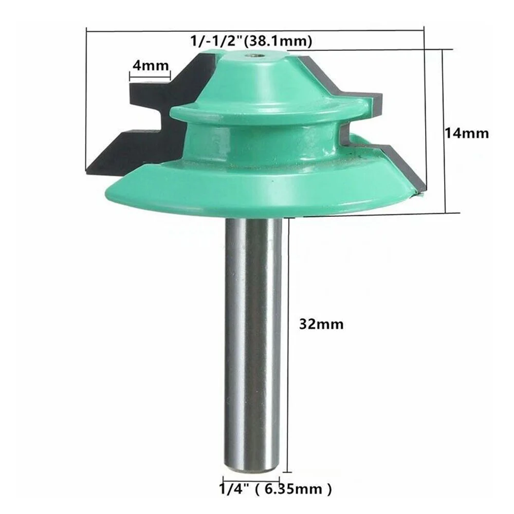 Маршрутизатор бит 1 шт. 45 градусов соединение в УС с врезкой маршрутизатор бит 1-1/2 "Диаметр 1/4" хвостовик Зеленый Дерево Фрезы по дереву