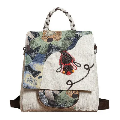 

Fashion National String Appliques Women Shopping backpacks!Nice Striped Embossing Lady Travel Backrack Versatile Canvas Backruck