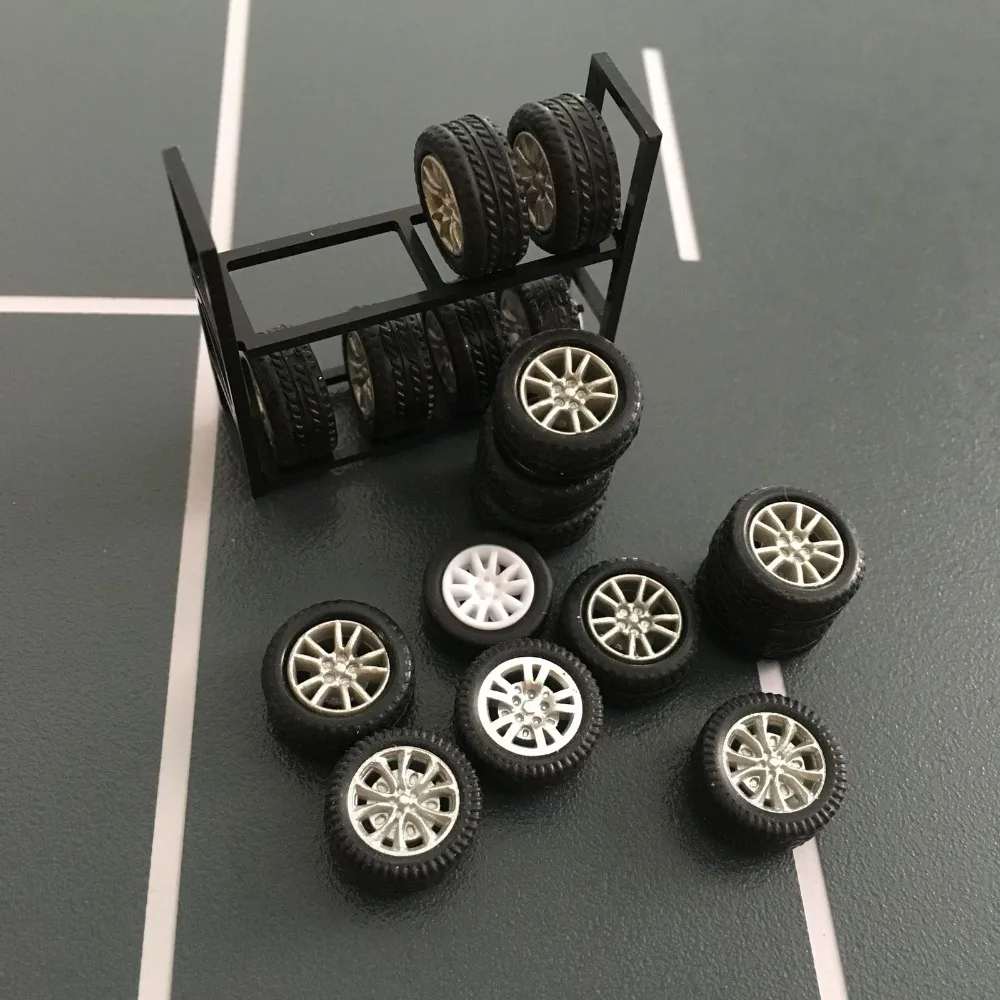 Модель автомобильных шин 8 шт. с полкой масштаб 1:64 Игрушечная модель