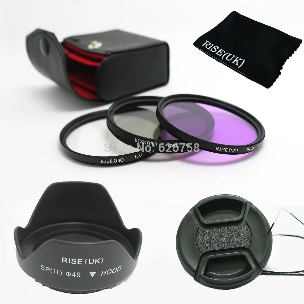 Набор фильтров RISE(UK) 49 мм UV CPL FLD для Sony Alpha NEX 7 5N + бленда объектива с цветком Крышка