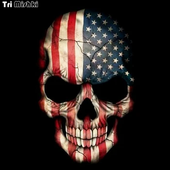 

Tri Mishki 13x20cm American flag skull car sticker funny colorful car stickers auto automobile decals WCS012