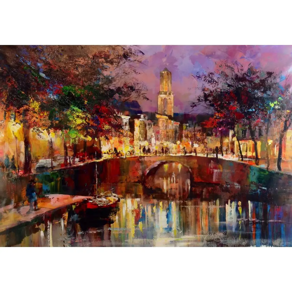 

modern art Landscape oil paintings Canal in utrecht Willem Haenraets Canvas hand painted High quality Wall pictures