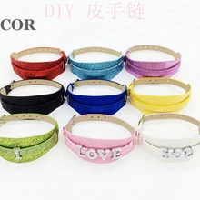 10 шт. 18+ 8 мм из искусственной кожи блестящий кожаный браслет браслеты "можно выбрать цвет" Fit Slide Letter/Slide Charms, SWD018