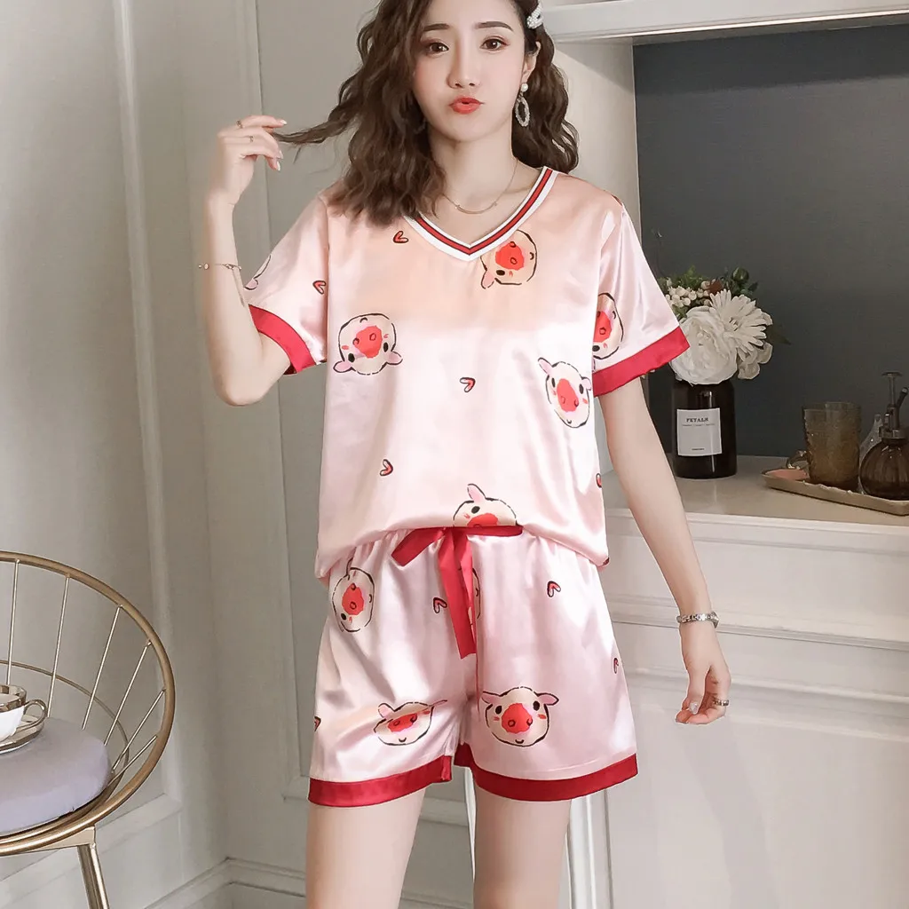 Женский пижамный комплект Pigiama Donna летняя Пижама с коротким рукавом и милым