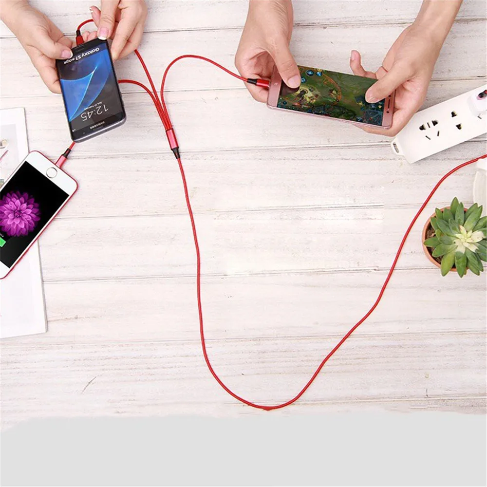 ! ACCEZZ нейлон 3 в 1 Micro USB Type C зарядное устройство кабели для Samsung Xiaomi освещение