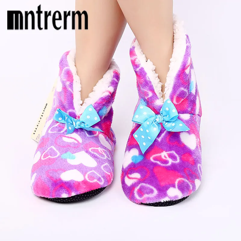 

Mntrerm Winter Warm Cotton-padded Shoes Love Graphic Design Home Slippers Soft Bottom Indoor House Shoes Warmer Women Slippers