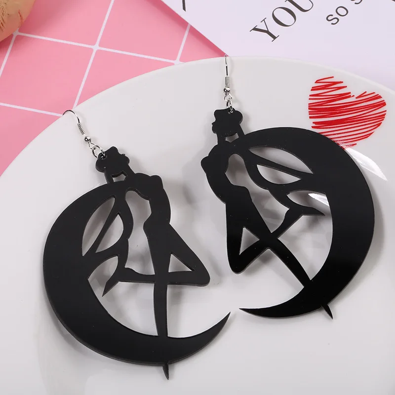 

Crazy Acrylic Moon Dancing Girls Earrings Halloween Gifts Hip Hop Punk Drop Earrings for Women Unique Party Earring