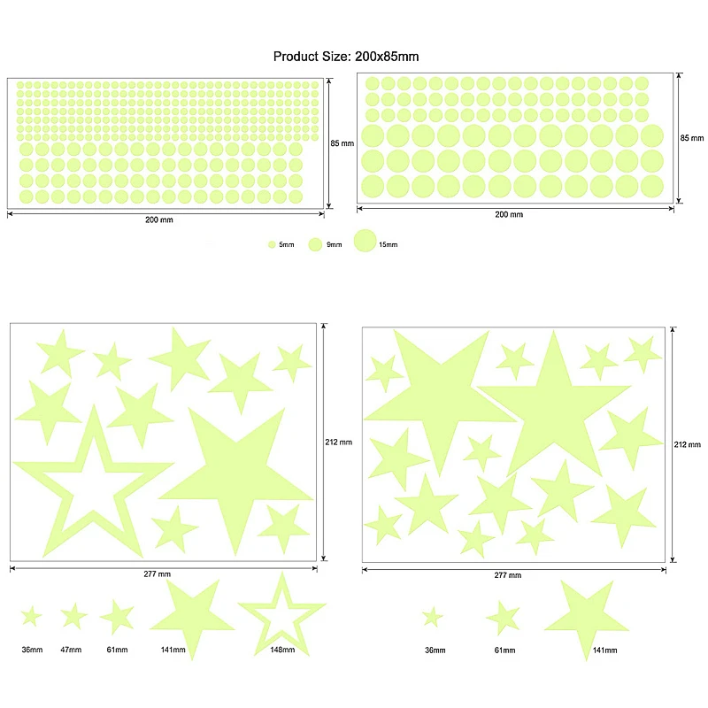 Новинка 435 шт./компл. светится в темноте наклейки водонепроницаемый виниловый материал светящиеся лунные точки звезды наклейка на потолок Декор для спальни