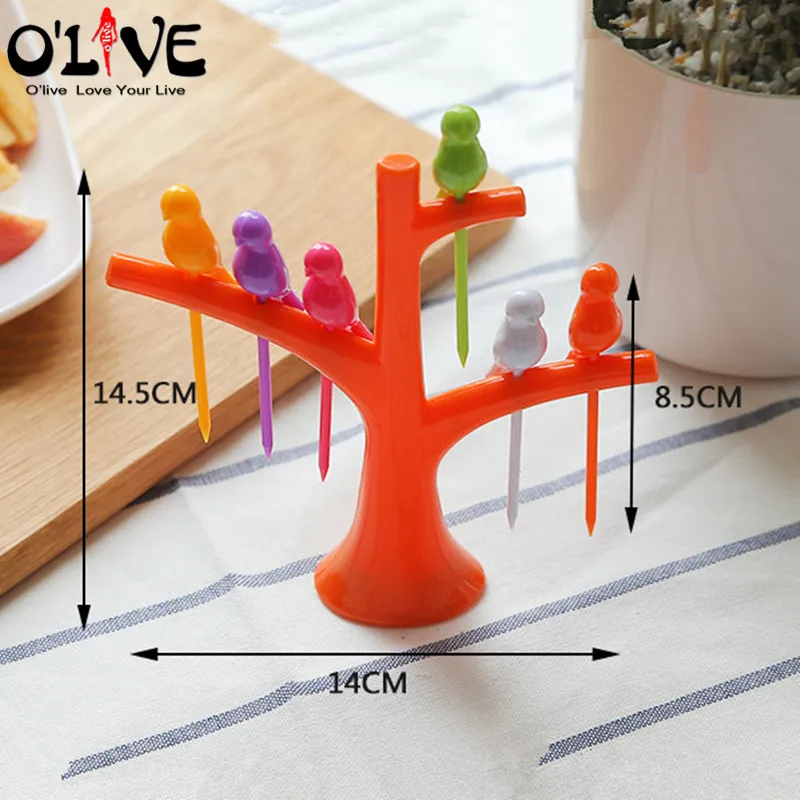 Branch Bird Fruit Fork Mini Cartoon Children Snack Cake Dessert Food Pick Toothpick Bento Lunches Party Decor fruit fork food picks food toothpicks