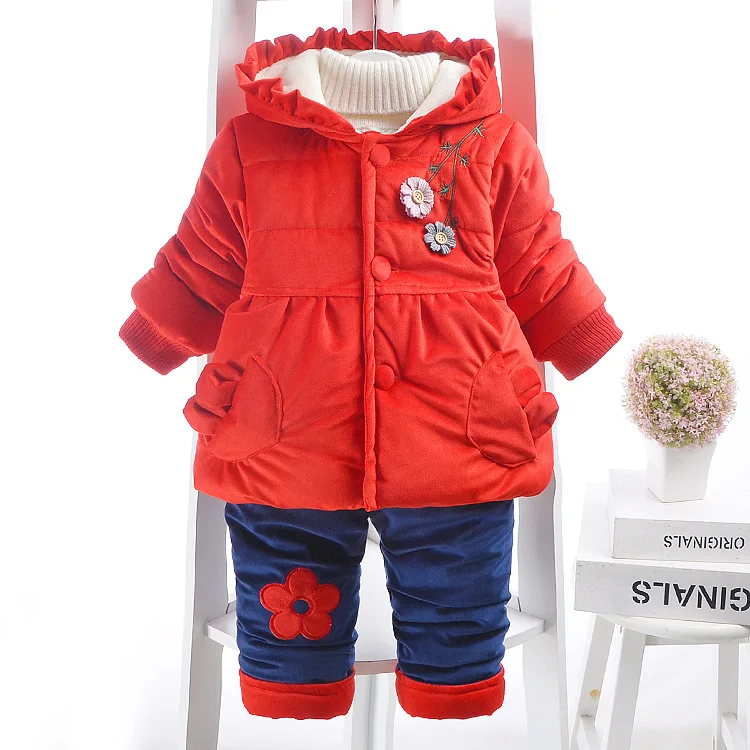 

Kids Girls Clothing Set 2018 New Autumn Winter Baby Girls Velvet Warm Clothing Set Toddler Flower Christmas Red Clothes Suit