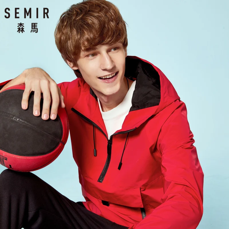 

SEMIR Men Utility Hooded Jacket with Zip Man Outdoor Jacket with Drawstring Hood Windbreaker with Pocket Silky Polyester