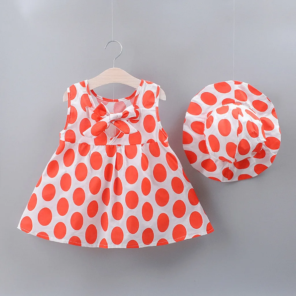 

Cute Summer Children Girls Dress +Hat 2019 Sleeveless Dot Print Kids Princess Beach Sundress For Baby Girls Clothes 1 2 3 Years