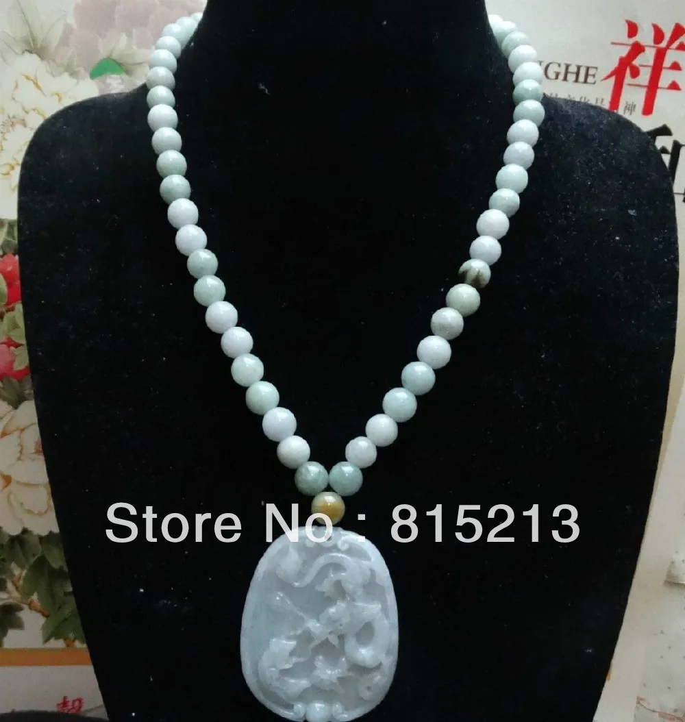 

FREE SHIPPING>>>@@ > N2 Light green 100%natural grade A jade beads jadeite Necklace/Dragon&Mouse