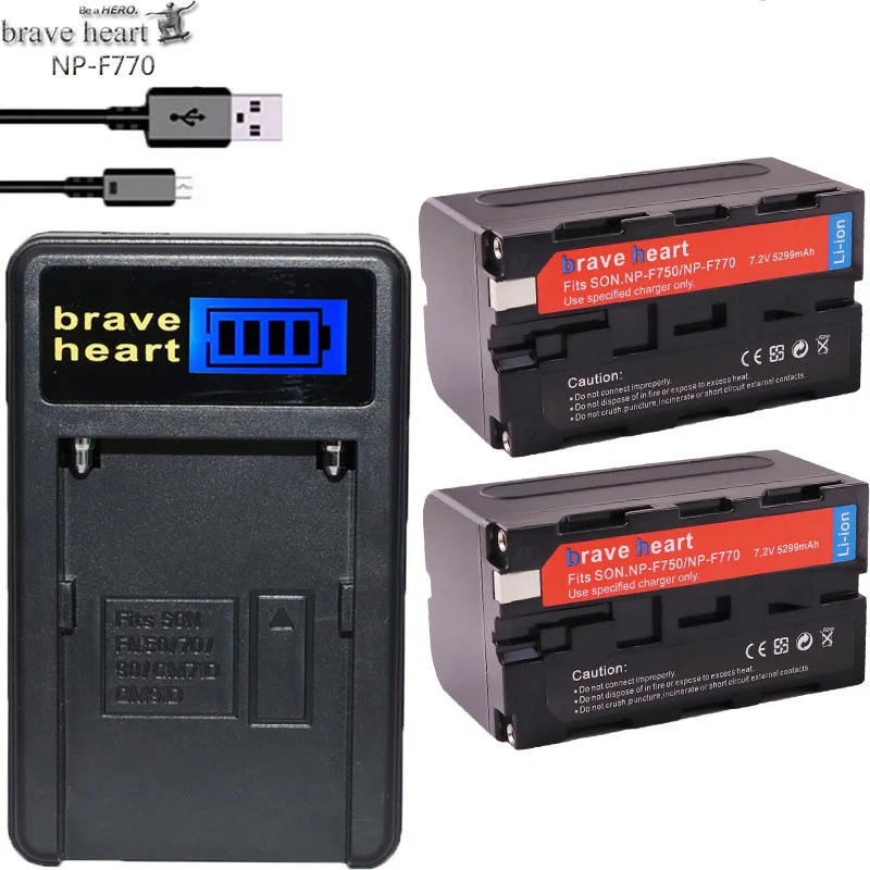 

2Pc 5299mAh NP-F770 NP-F750 NP F770 np f750 NPF770 750 Batteries + LCD USB Charger for Sony NP-F550 NP-F770 NP-F750 F960 F970