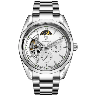 TEVISE автоматические механические часы с турбийоном, мужские часы, светящиеся наручные часы для деловых людей, автоматические часы Relogio для мужчин s - Цвет: Steel Silver White