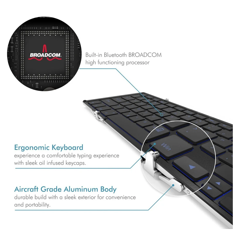 B.O.W Беспроводная и Проводная bluetooth-клавиатура из алюминиевого сплава с красивой подсветкой для настольных ПК, iPad, iPhone и планшетов, ноутбуков