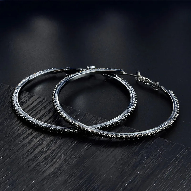 Женские белые/черные серьги-кольца с цирконом 925 серебряные большие круглые серьги с кристаллами винтажные свадебные серьги для женщин