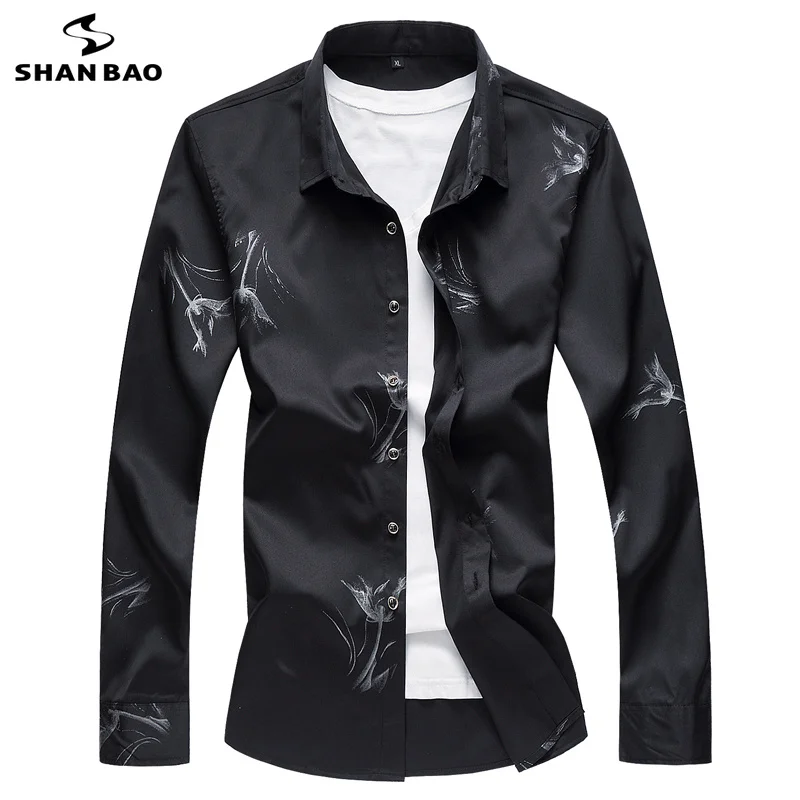 SHANBAO простой бизнес повседневное для мужчин тонкий рубашка с длинными рукавами 2019 Весенняя Новинка чернила печати большой размеры