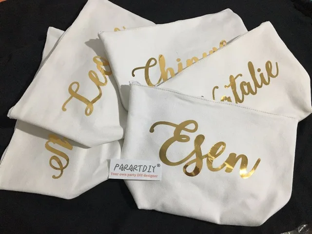 

customize glitter gold Bridesmaid names wedding Gift Make Up Bags Unique maid of honor Gift for Bridal shower Party Bags favors