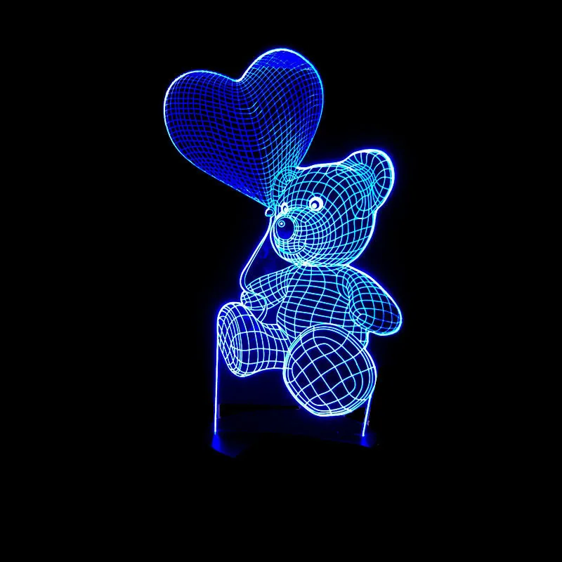 Подарок для девушки 7 цветов Изменение 3D Голограмма лампа Медведь Вечерние Подарок на годовщину подарок на день Святого Валентина