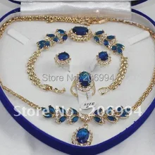Популярный Синий Циркон ожерелье со стразами кулон браслет кольцо Модный Ювелирный Набор#25