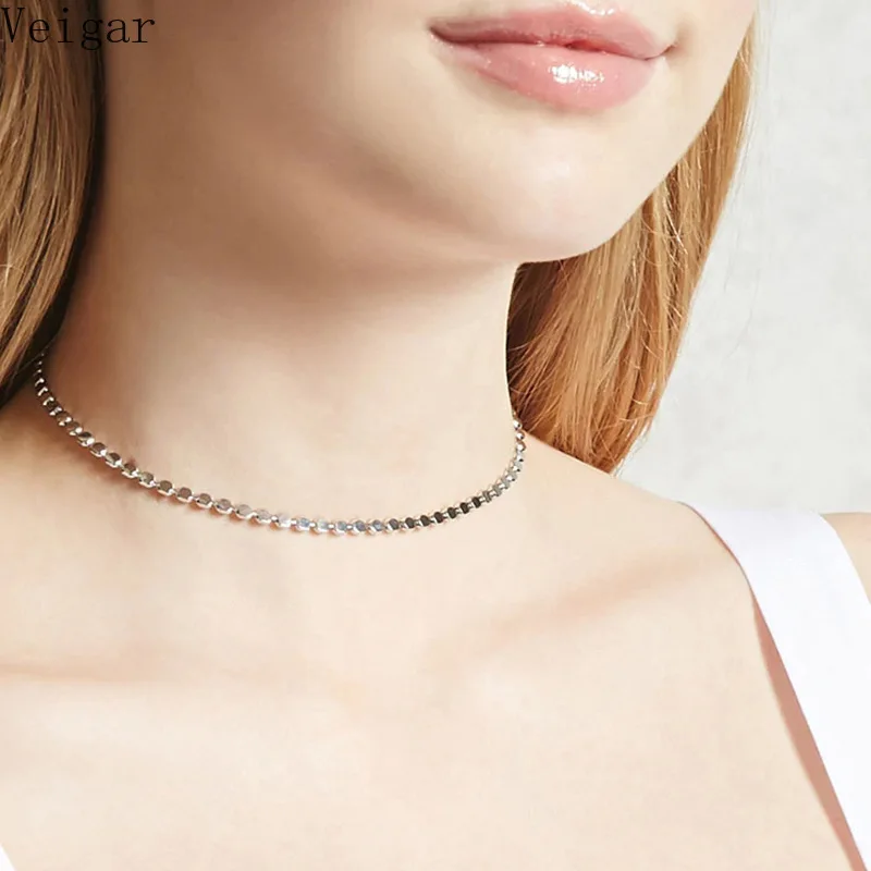 

Solid Circle Beaded Chokers Necklaces for Women 2018 Fashion Jewelry Ladies Party Necklace Chocker Gold Silver Color Collier