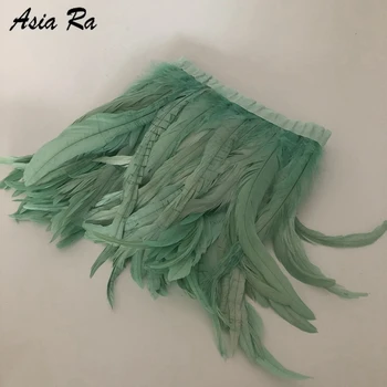 

1-10Meter Rooster Feather Trims 35-40cm width Mint Green cock coque Feather strungs Chicken Feather trimming Carnival Decoration