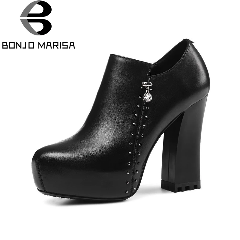 

BONJOMARISA 2019 Spring Autumn Brand Slip-On Genuine Leather Deep Pumps Super High Heels OL Shoes Woman Leather Insole Lady Shoe