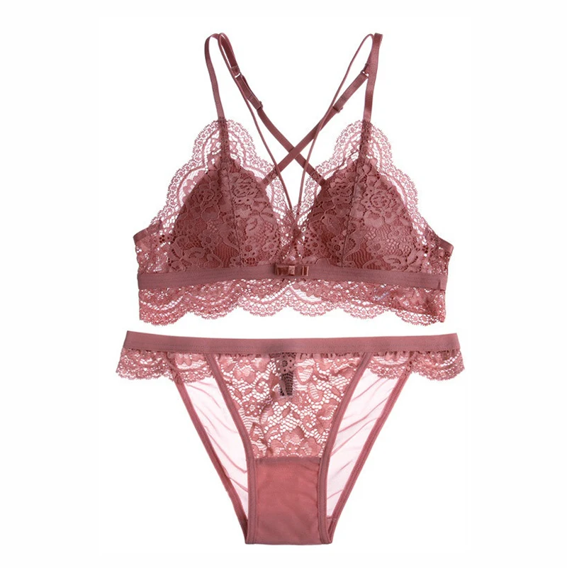 Новинка, сексуальный хлопковый бюстгальтер, наборы для женщин, бесшовный бюстгальтер из французского кружева, беспроводное дышащее нижнее белье, прозрачные трусики, комплект нижнего белья