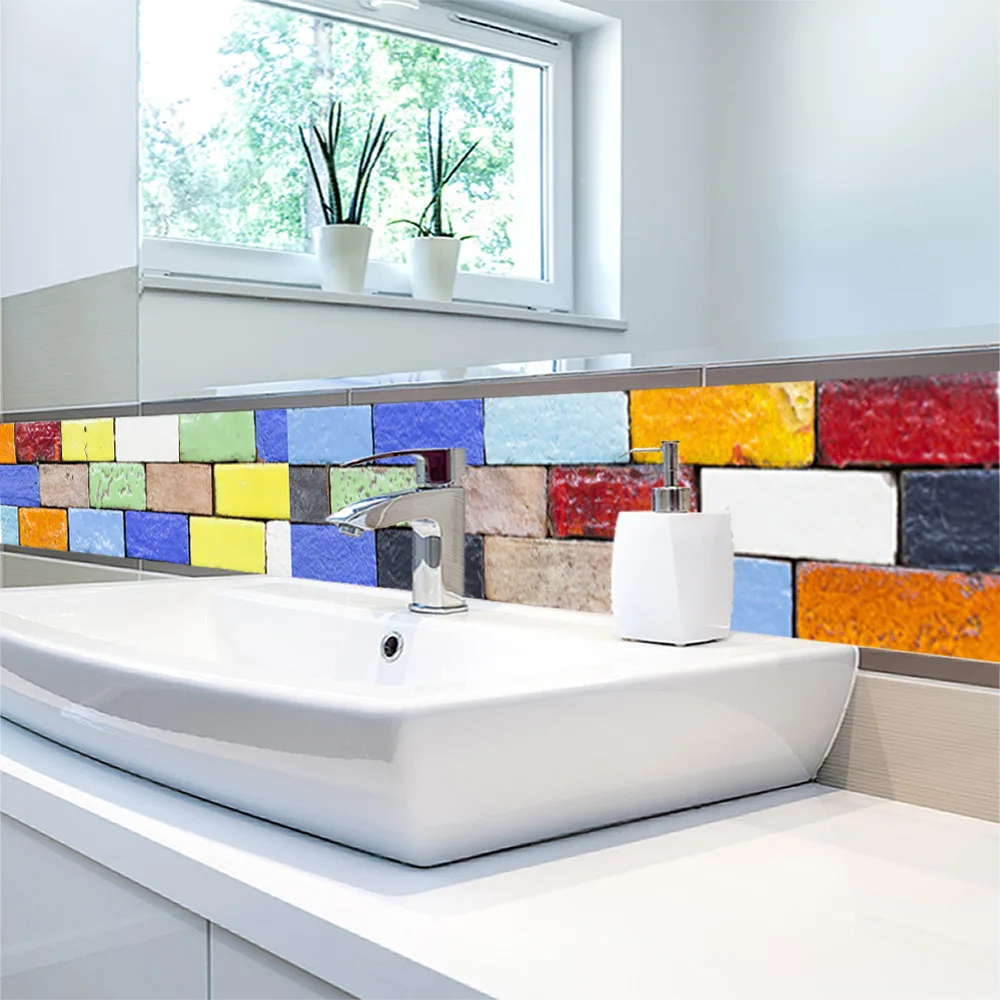 

New Retro Creative Colorful Tile Stickers Living Room Bedroom Bathroom Sticker Kitchen Waist Line Home Decoration Art Wallpaper