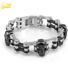 Kalen панковский браслет из нержавеющей стали с черным черепом, мужской Байкерский браслет на цепочке для велосипеда, мотоцикла, модные аксессуары, ювелирные изделия