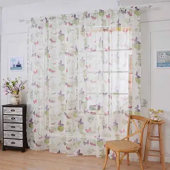 

Butterfly Pattern Door Window Voile Curtain Tulle firany na okno Linen&Cotton Fabric cortinas dormitorio curtains for bedroom