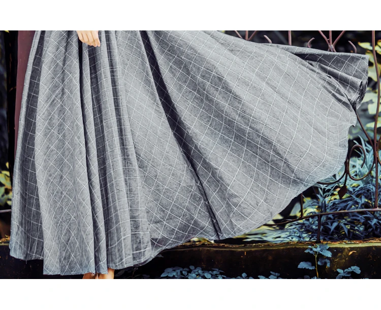 YOSIMI осень зима Макси винтажное клетчатое длинное женское платье шерстяное серое платье-рубашка женские платья вечерние костюмы