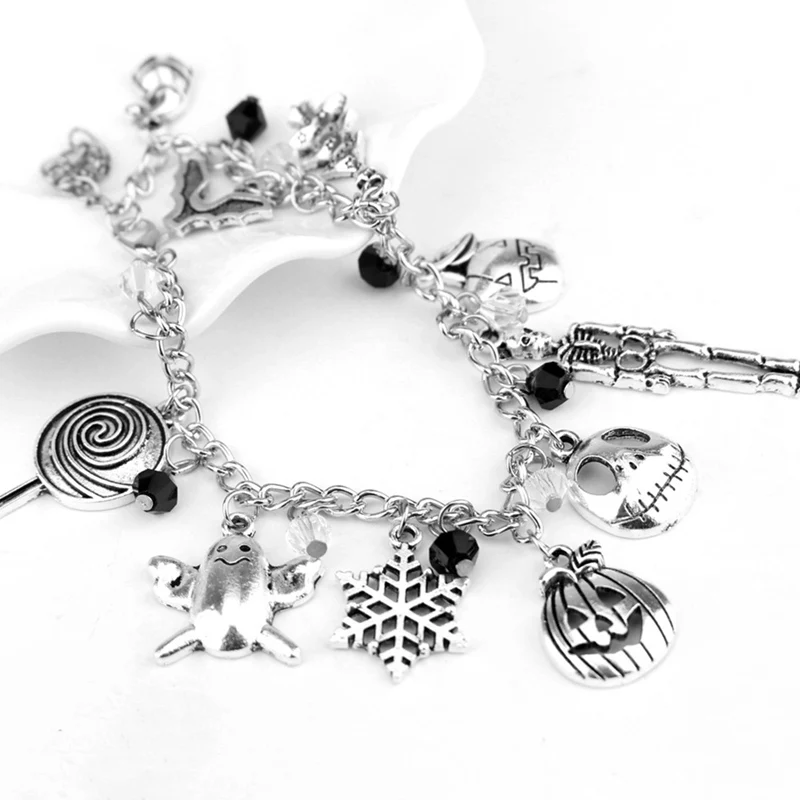 Fashion Nightmare Before Christmas Charm Bracelet Halloween Bat Ghost Snowflakes Skeleton Skull Pumpkin Bracelet Bangle
